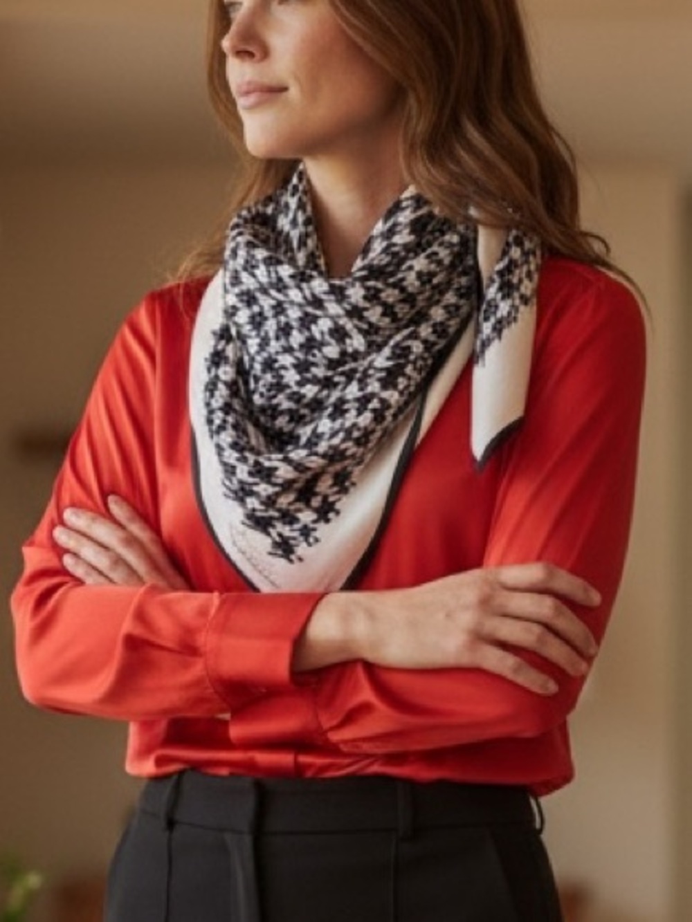 Brooks Brothers Silk Black and White Houndstooth Pattern Scarf